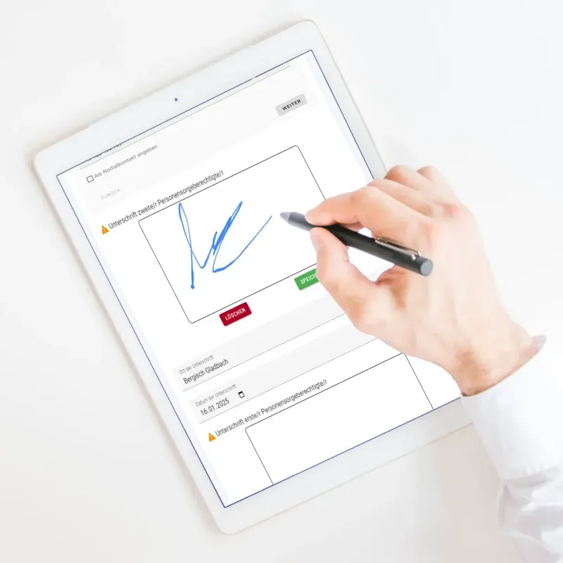 Ausgefülltes Formular mit digitaler Unterschrift im Browser